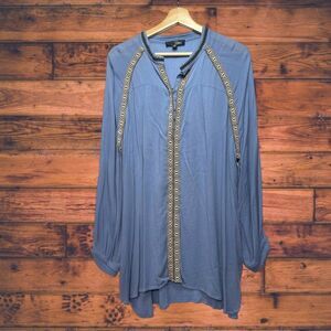 Suzanne Betro Blue Embroidered Long Sleeve Tunic Shirt 4X
